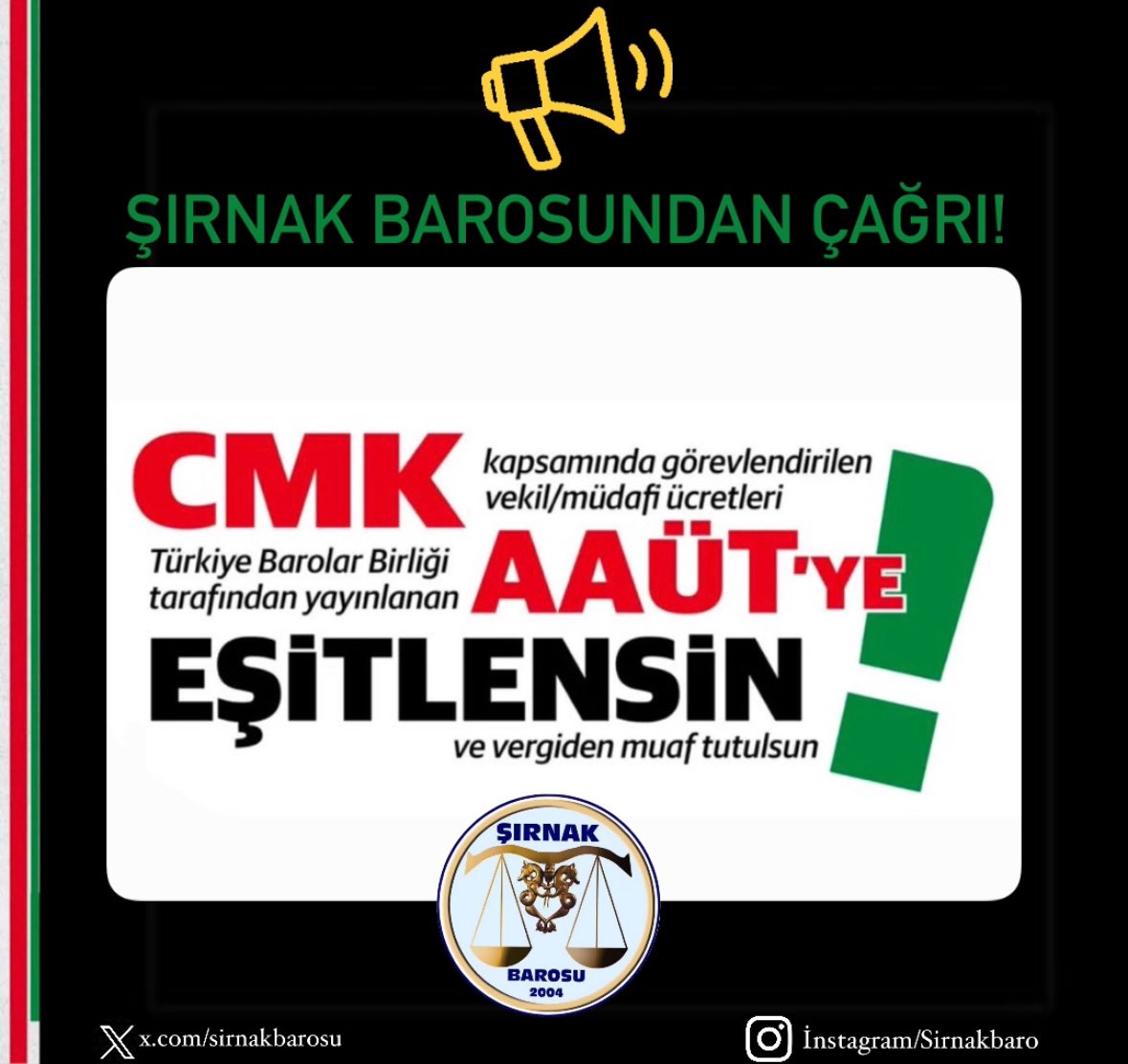 📌 CMK Ücretleri Artırılsın Angaryaya Hayır!
📌 Eşit İşe Eşit Ücret!
📌 Avukatlar İçin Vergi İndirimi!