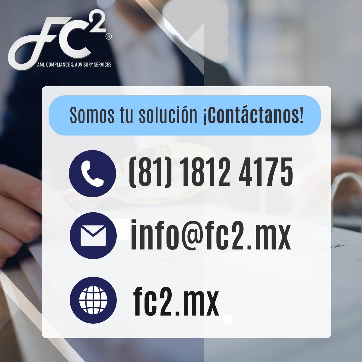 fc2cc's tweet image. 🚨 ¿𝐄𝐒𝐓𝐀𝐒 𝐏𝐑𝐄𝐏𝐀𝐑𝐀𝐃𝐎 𝐏𝐀𝐑𝐀 𝐂𝐔𝐌𝐏𝐋𝐈𝐑 𝐂𝐎𝐍 𝐋𝐀𝐒 𝐍𝐎𝐑𝐌𝐀𝐓𝐈𝐕𝐀𝐒 𝐃𝐄 𝐏𝐋𝐃/𝐅𝐓?💼✨  

🚀𝐂𝐨𝐧𝐭𝐚́𝐜𝐭𝐚𝐧𝐨𝐬 𝐡𝐨𝐲 y asegura el cumplimiento normativo de tu empresa. 
📱(81) 1812 4175
📧 info@fc2.mx
🌐 fc2.mx

#FC2 #PLDFT #CNBV
