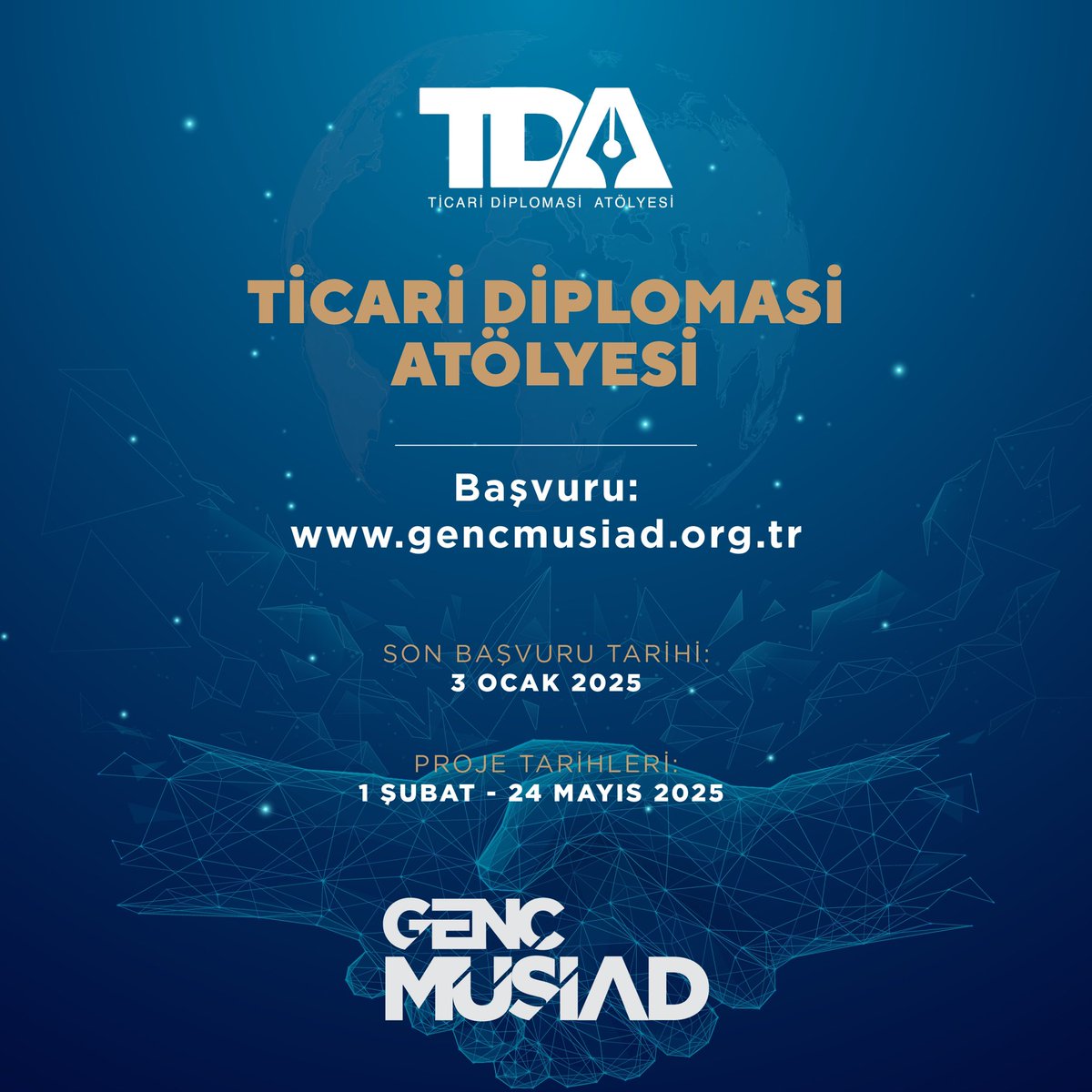 gencmusiad's tweet photo. Genç MÜSİAD Ticari Diplomasi Atölyesi Yeni Dönem Başvuruları Başladı!

Ticari diplomasi alanında kendini geliştirmek isteyen genç profesyoneller, bu program tam size göre! 🌍
Uluslararası iletişim, stratejik işbirlikleri ve ticaret konularında bilgi ve becerilerinizi artırmak için başvurularınızı bekliyoruz.

📌 Başvuru için;

https://t.co/aL2wSXsS5s