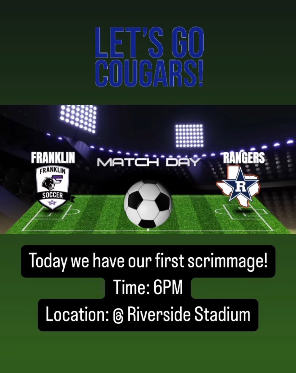Franklin Boys Soccer (@franklin_boys) on Twitter photo Our boys play their first scrimmage of the year today against <a href="/TodoRiverFutbol/">Riverside Soccer</a>
Good luck to all high schools across Texas! Let the fun begin! Our boys play their first scrimmage of the year today against <a href="/TodoRiverFutbol/">Riverside Soccer</a>
Good luck to all high schools across Texas! Let the fun begin!