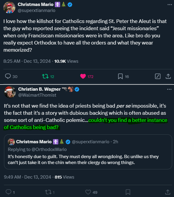 When a mistake regarding St. Peter the Aleut's martyrdom is admitted, the next aspersion is that it must be fabricated for polemical reasons

No, we have plenty of instances to look at. There was no need to grasp at straws

🧵