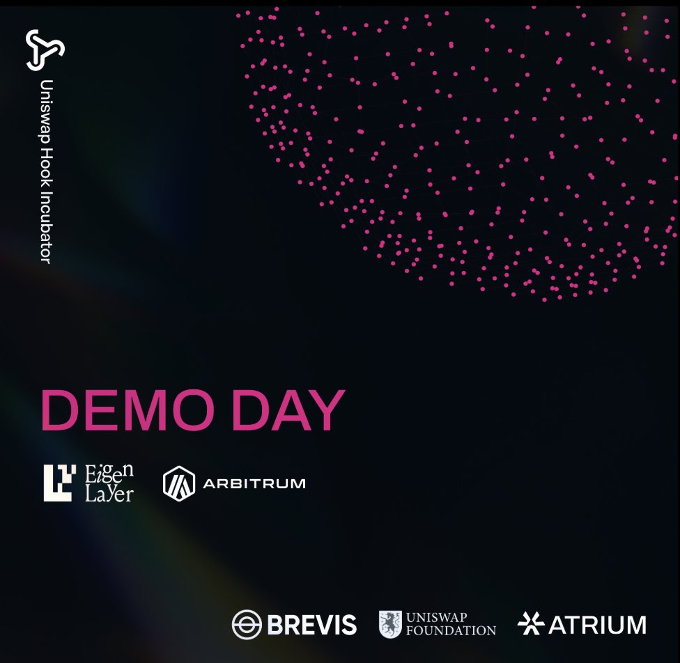 Hookathon Demo Day just wrapped up 😯

With every presentation, we continue to be impressed by what's possible on <a href="/Uniswap/">Uniswap Labs 🦄</a> v4. 

UHI3: 89 developers. 57 hooks. $43,000 in prizes awarded

See thread below for a recap including recording of presentations, prize winners &amp; link to