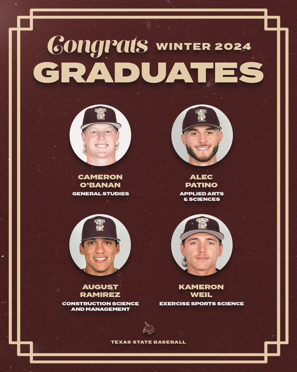 Congrats to our four graduates this weekend!

#EatEmUp #SlamMarcos x <a href="/CamOB15/">Cameron O'Banan</a> <a href="/alec_patino/">Alec Patino</a> <a href="/AugustRamirez2/">August</a> <a href="/KameronWeil/">Kameron Weil</a>