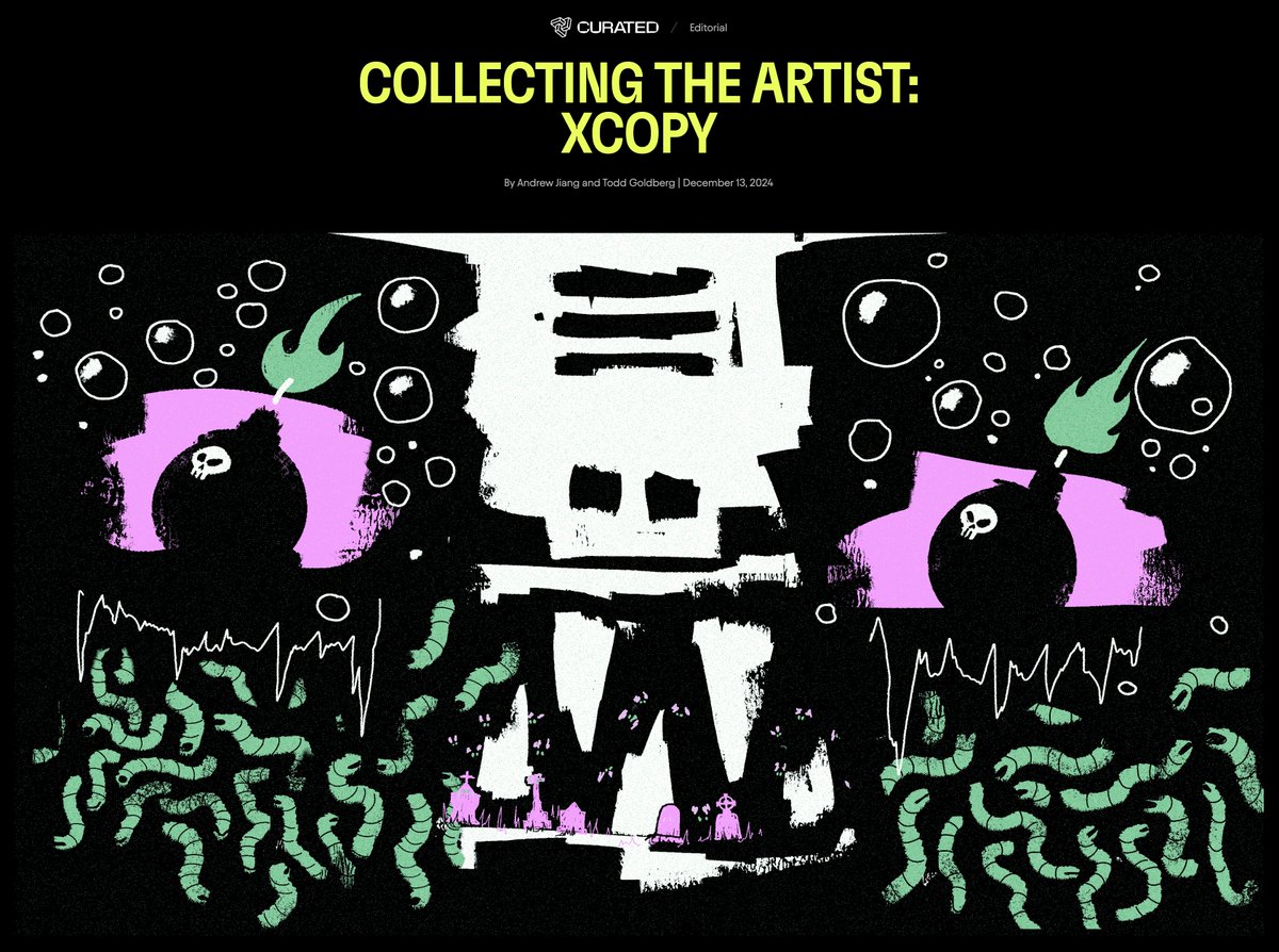 1/ <a href="/XCOPYART/">XCOPY 🏴</a> is the category defining digital artist that helped shape the crypto art movement. Just as CryptoPunks are to collectibles, XCOPY is to crypto art.

We explore more in the newest piece of our “Collecting the Artist” series.

(🔗 below)