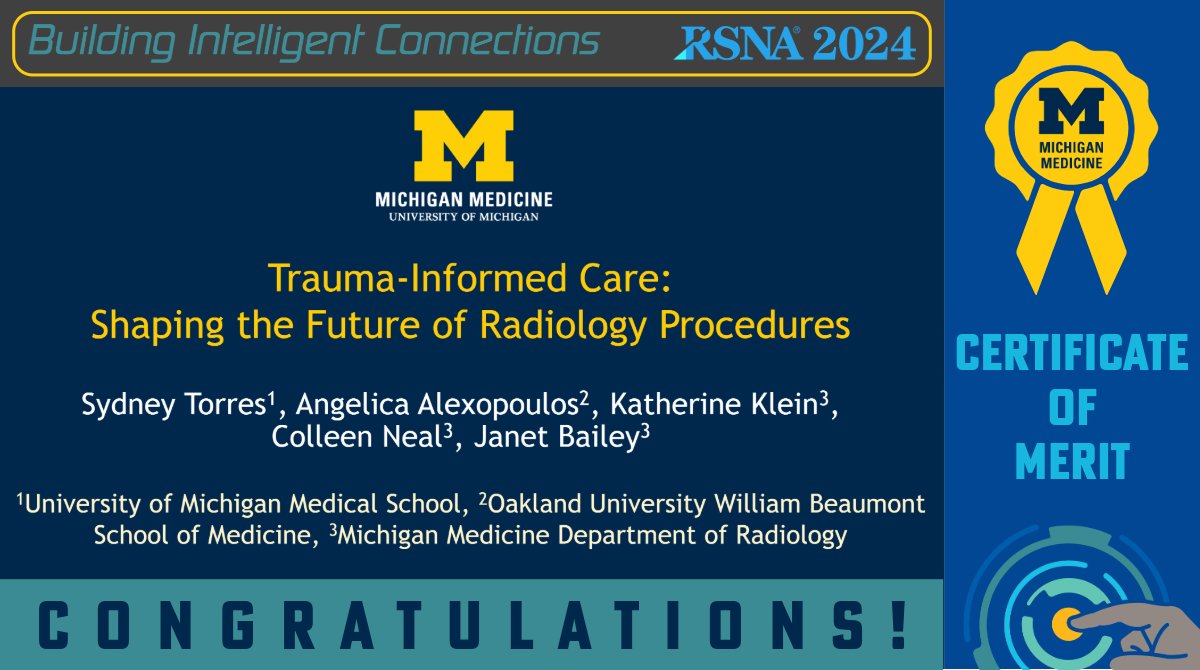 Congratulations!
Certificate of Merit at #RSNA24 

Trauma-Informed Care: Shaping the Future of Radiology Procedures