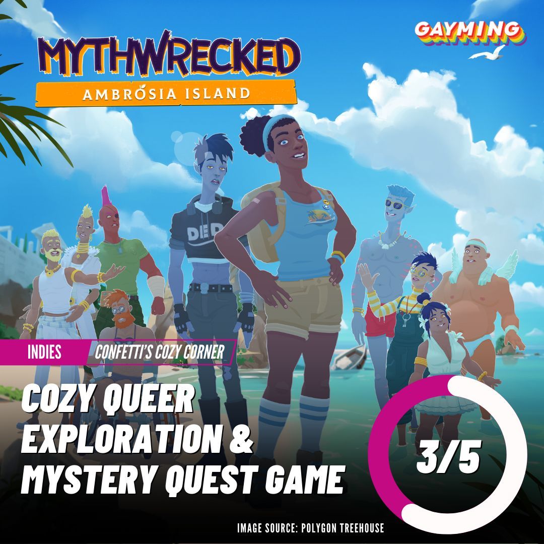 Gayming Magazine (@gaymingmag) on Twitter photo If you are looking for a cozy queer adventure mystery and fetch quest game, then you will love <a href="/Mythwrecked/">Mythwrecked</a>: Ambrosia Island!
Check out <a href="/MiladyConfetti/">Milady Confetti</a>'s review of this new indie from <a href="/PolyTreehouse/">Polygon Treehouse</a>: buff.ly/49DkM11 If you are looking for a cozy queer adventure mystery and fetch quest game, then you will love <a href="/Mythwrecked/">Mythwrecked</a>: Ambrosia Island!
Check out <a href="/MiladyConfetti/">Milady Confetti</a>'s review of this new indie from <a href="/PolyTreehouse/">Polygon Treehouse</a>: buff.ly/49DkM11
