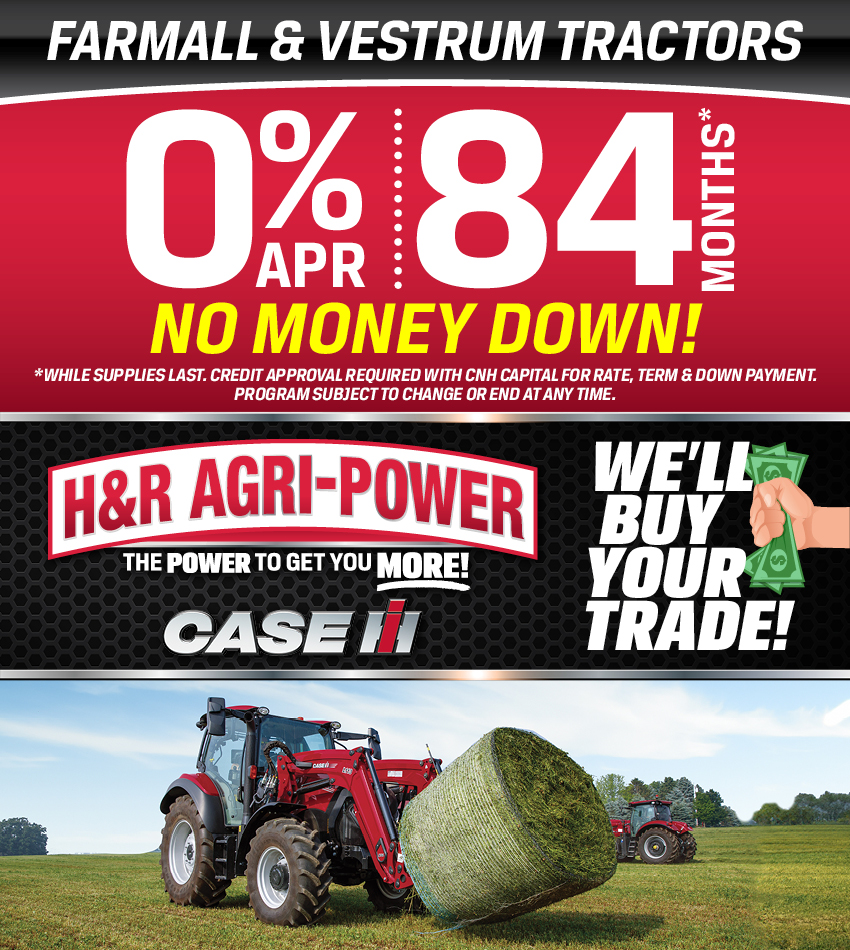 LESS THAN 3 WEEKS TO SAVE! 💰
Enjoy 0% Interest for 84 Months with NO MONEY DOWN! OR- Enjoy 0% Interest for 60 Months PLUS 60 Months Premier Purchased Protection Plan on Farmalls or Vestrums! Contact us for a quote today!💥