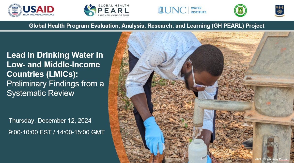 D4Iproject's tweet image. 📣 ICYMI: The recording from the first @ghpearlproject webinar is now available! 💧Watch to learn about the findings from a systematic review of #leadcontamination in drinking water in LMICs  youtube.com/watch?v=weiyUX… 

@UnivofGh @uds.ghana @UNC_Water_Inst @WHO @UNICEF @USAIDGH