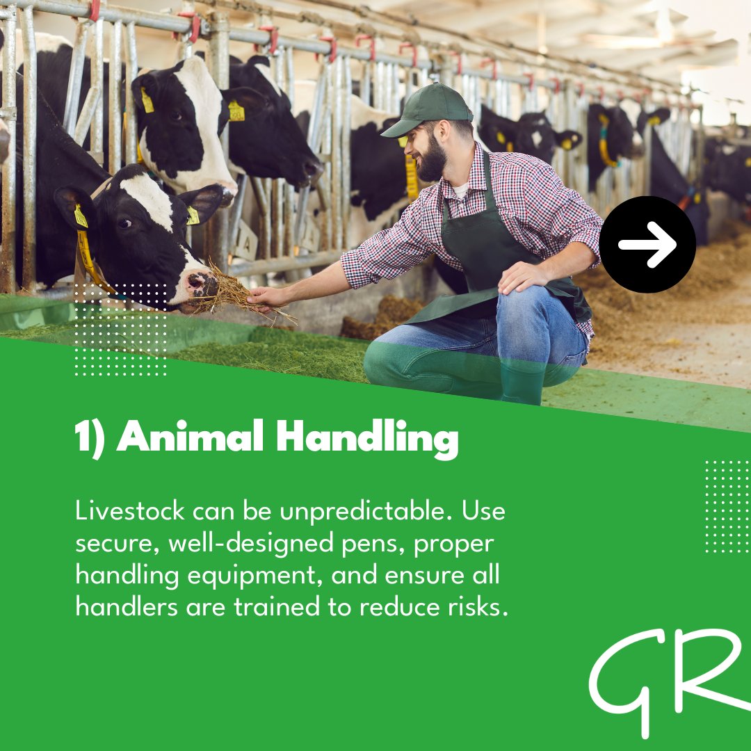 GreenlandsIns's tweet image. 🚜🌾 Farming is a rewarding yet high-risk profession, with fatal injuries significantly higher than in many other industries. Here are some common hazards farmers face and practical measures to help mitigate them:
 
#ThinkInsurance #ThinkGreenlands #FarmInsurance