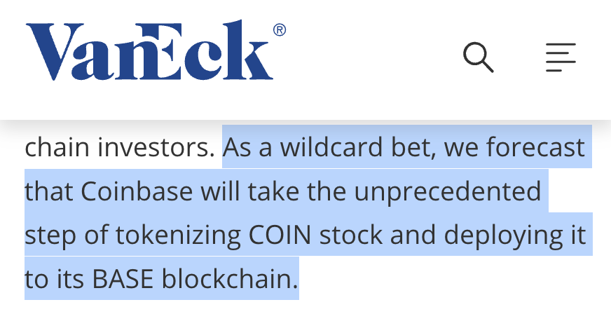 exodus's tweet photo. .@vaneck_us forecasts that @coinbase could tokenize $COIN.

On December 18th, Exodus will be the only stock on a national exchange with common stock tokens.

Hey @brian_armstrong, send us a DM if you want the playbook. 🤝 https://t.co/DXsMQJ2RSw