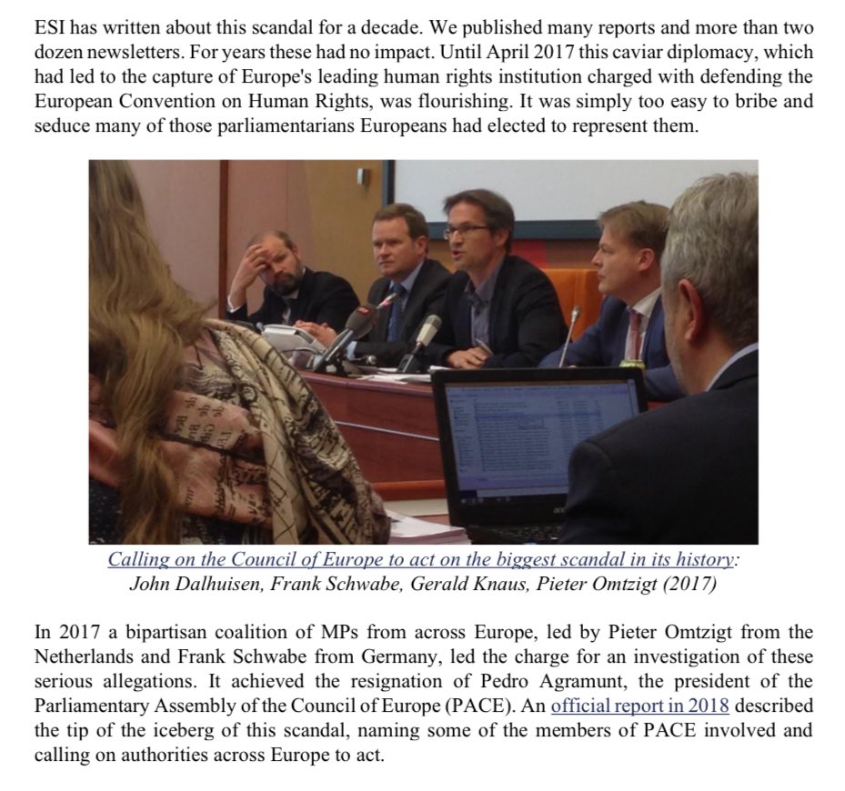 Gerald Knaus (@rumeliobserver) on Twitter photo 🇦🇿🇩🇪 <a href="/coe/">Council of Europe</a> accountability …
Breaking News 2024: Two former PACE members from Germany will go on trial for corruption linked to 🇦🇿 in Munich.
<a href="/ESI_eu/">ESI - European Stability Initiative</a> published “Caviar Diplomacy I” in 2012 and II in 2016.
2012: esiweb.org/publications/c…
2016: esiweb.org/publications/e…
On a very 🇦🇿🇩🇪 <a href="/coe/">Council of Europe</a> accountability …
Breaking News 2024: Two former PACE members from Germany will go on trial for corruption linked to 🇦🇿 in Munich.
<a href="/ESI_eu/">ESI - European Stability Initiative</a> published “Caviar Diplomacy I” in 2012 and II in 2016.
2012: esiweb.org/publications/c…
2016: esiweb.org/publications/e…
On a very