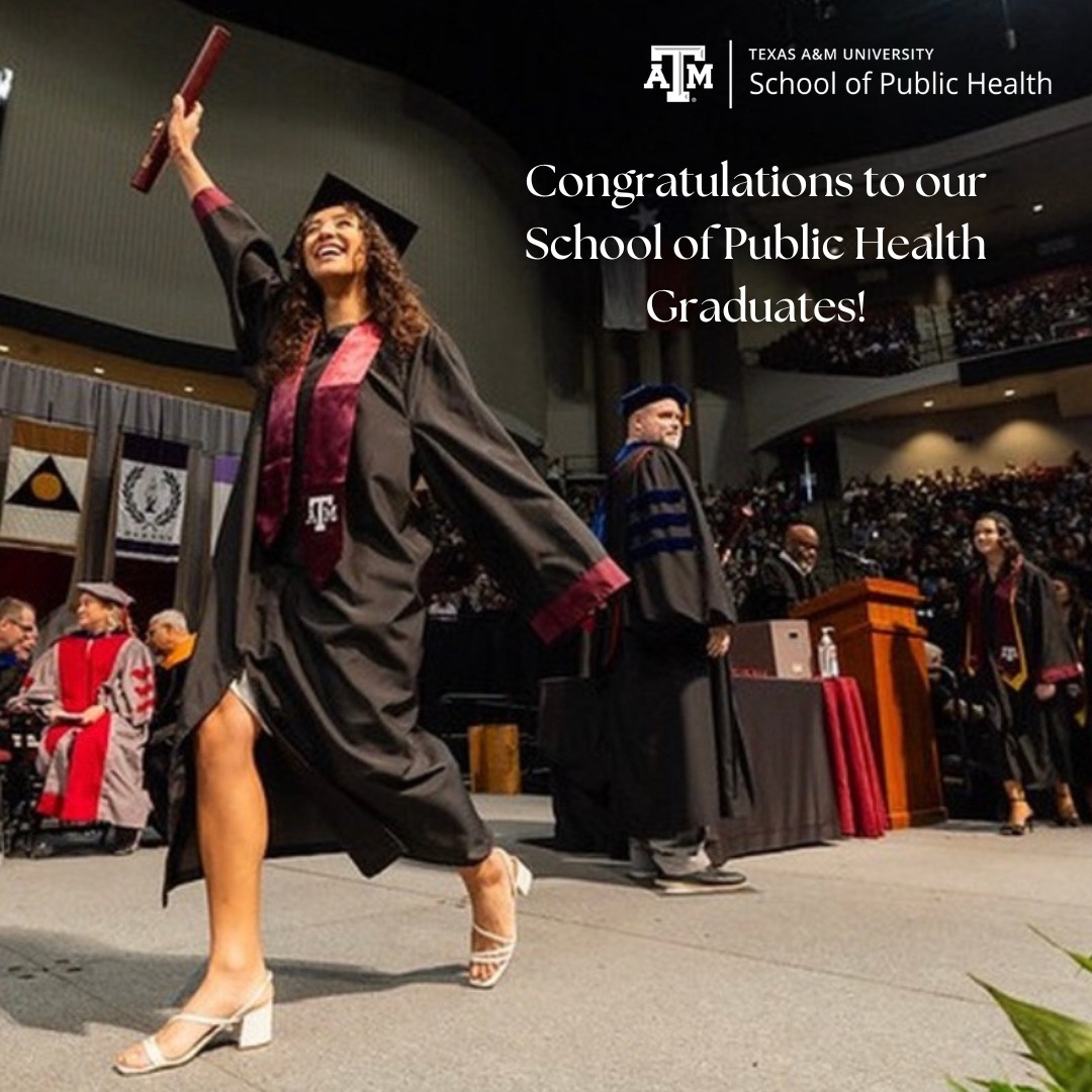 TAMU_SPH's tweet photo. One final round of applause for our graduates that walked the stage yesterday and will do so today! Very proud of you and will be cheering you in the next stage of your career. 

#12thForHealth #publichealth https://t.co/HpxIBeKRG1