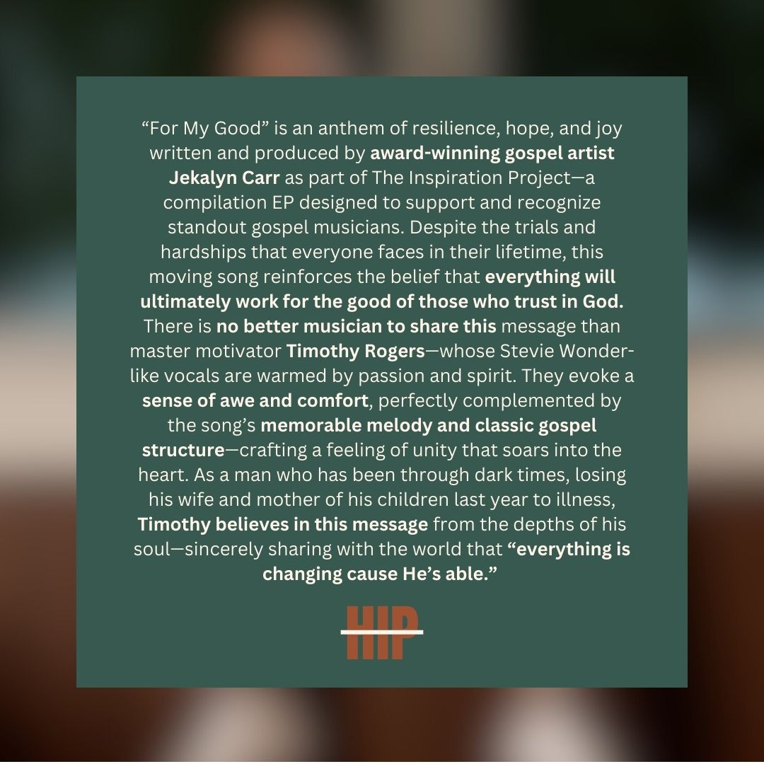 HIPVideoPromo's tweet image. Timothy believes in this message from the depths of his soul, sincerely sharing with the world that “everything is changing because he’s able”

#timothyrogers #formygood #hipvideopromo #musicvideo #musicvideopromotion