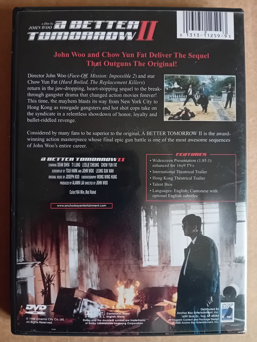 KevinChan478's tweet photo. Another pickup A Better Tomorrow II (1987) Anchor Bay DVD.

#ABetterTomorrowII #ChowYunFat #LeslieCheung #TiLung #EmilyChu #KennethTsang #DeanShek #ReginaKent #JohnWoo #DVD https://t.co/oDWW6COa7A