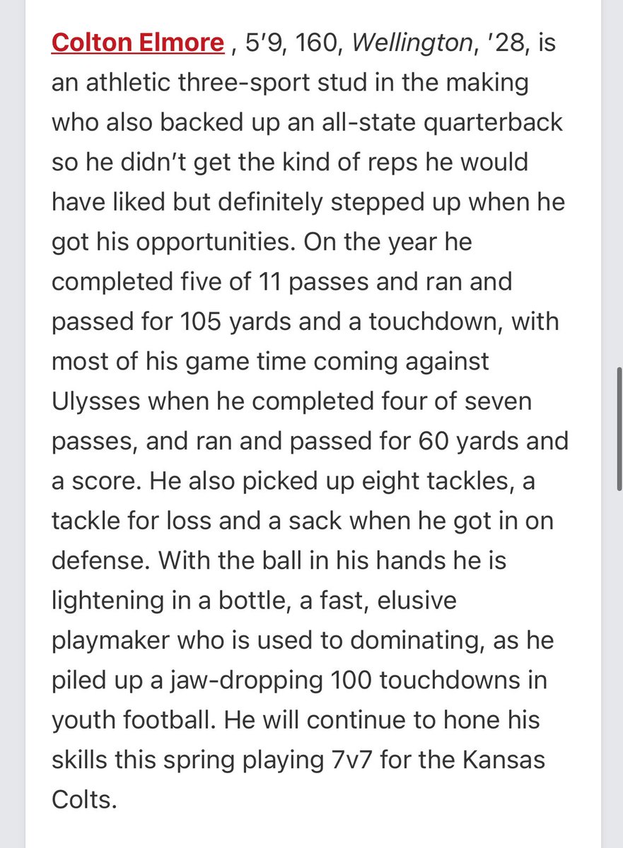 Colton Elmore (@coltonelmore11) on Twitter photo Thank you for the write up! <a href="/cargile_wade/">CoolDaddyO</a> <a href="/PIAthletes/">Coach James Tabor</a> <a href="/PrepRedzone/">Prep Redzone 🏈</a> <a href="/KansasColts/">Kansas Colts</a> <a href="/WHSCrusaderFB/">Wellington Crusader Football</a> Thank you for the write up! <a href="/cargile_wade/">CoolDaddyO</a> <a href="/PIAthletes/">Coach James Tabor</a> <a href="/PrepRedzone/">Prep Redzone 🏈</a> <a href="/KansasColts/">Kansas Colts</a> <a href="/WHSCrusaderFB/">Wellington Crusader Football</a>