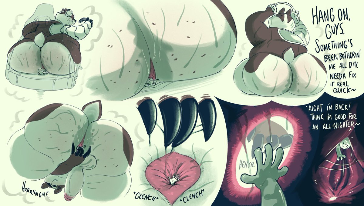 Can ya really blame a guy for not checking what they sat on 8 hours into a gaming session? One quick shove and the problems gone anyway 
¯\_(ツ)_/¯

#nsfw
Fantastic Badgerclops buttfun from <a href="/PozoleBun/">Pozole</a>