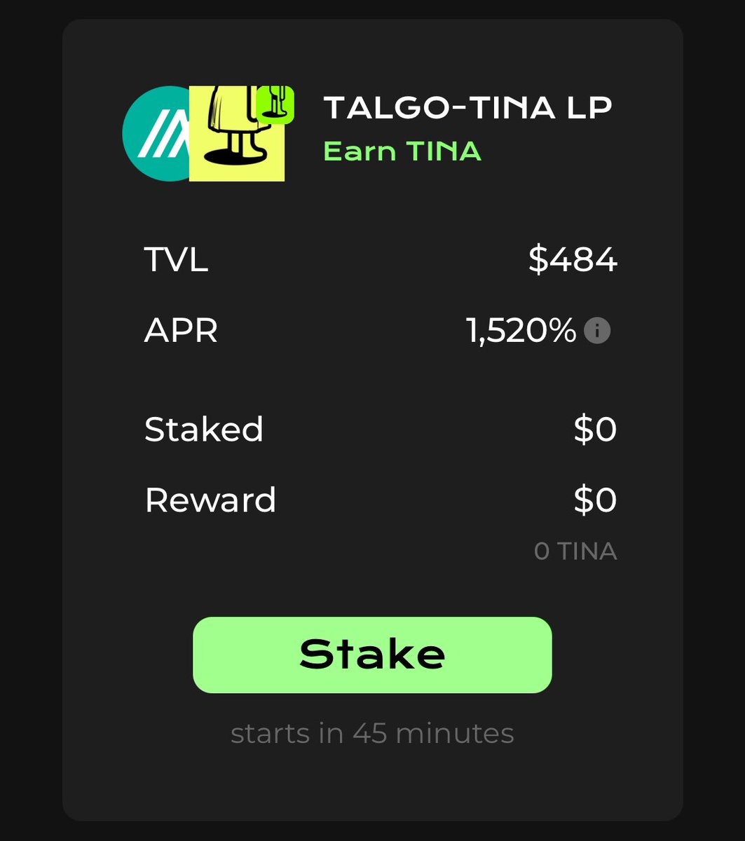 tinywomanorg's tweet photo. Farm tALGO/TINA, Earn $TINA 💛

Starts in 45 mins ⏰ https://t.co/DssA9FqOxs