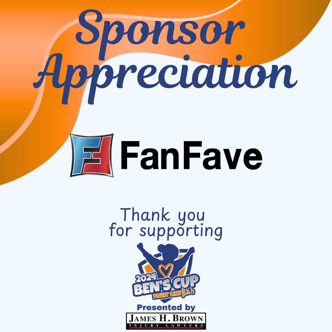 Ben’s Cup, wouldn’t be possible without our incredible Sponsors. Thank you Fan Fave for supporting us to help make this year’s tournament a huge success!

Any guesses on what Fan Fave might be making???

Ben’s Cup is proudly presented James H Brown Injury Lawyers