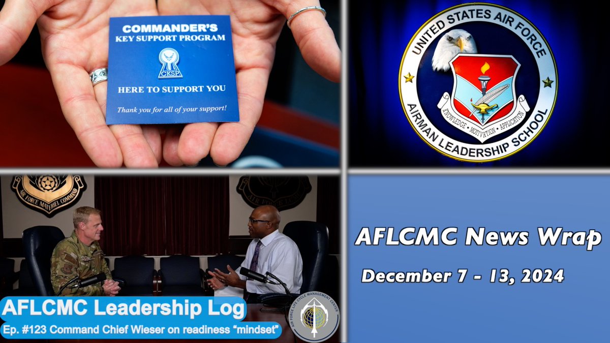 News for the week of December 13 includes a podcast featuring #AFLCMC Command Chief Timothy Wieser, civilians attending Airman Leadership School and an installation #reoptimization plan for Great Power Competition. 

Catch up now: aflcmc.af.mil/NEWS-WRAP/