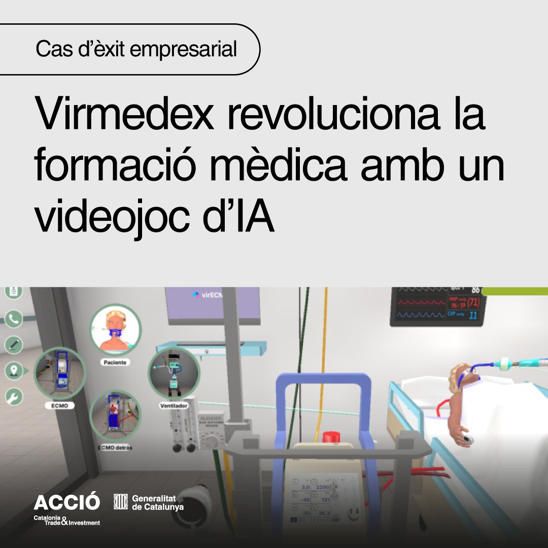 💡Imagina entrenar tècniques mèdiques en realitat virtual, sense riscos i amb feedback en temps real

🕹️virECMO, el simulador de <a href="/virmedex/">Virmedex</a> , ajuda els sanitaris a perfeccionar l'ús de l'ECMO, essencial en insuficiències respiratòries i cardíaques greus

🔗accio.gencat.cat/ca/accio/prems…