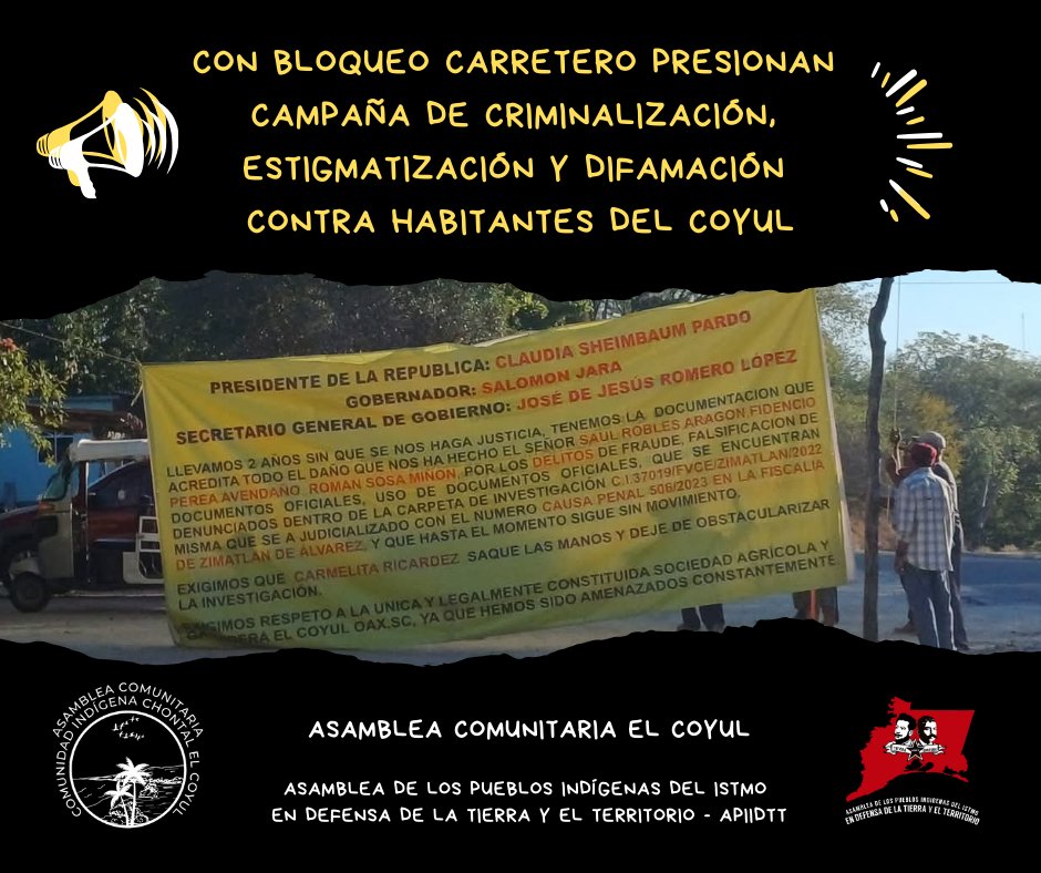 🚨 URGENTE: La criminalización contra El Coyul continúa 🚨

Comunicado Completo ⬇️

Facebook:
m.facebook.com/story.php?stor…

Wordpress:
tierrayterritorio.wordpress.com/2024/12/13/cam…

Instagram:
instagram.com/p/DDh2FzevA0y/…