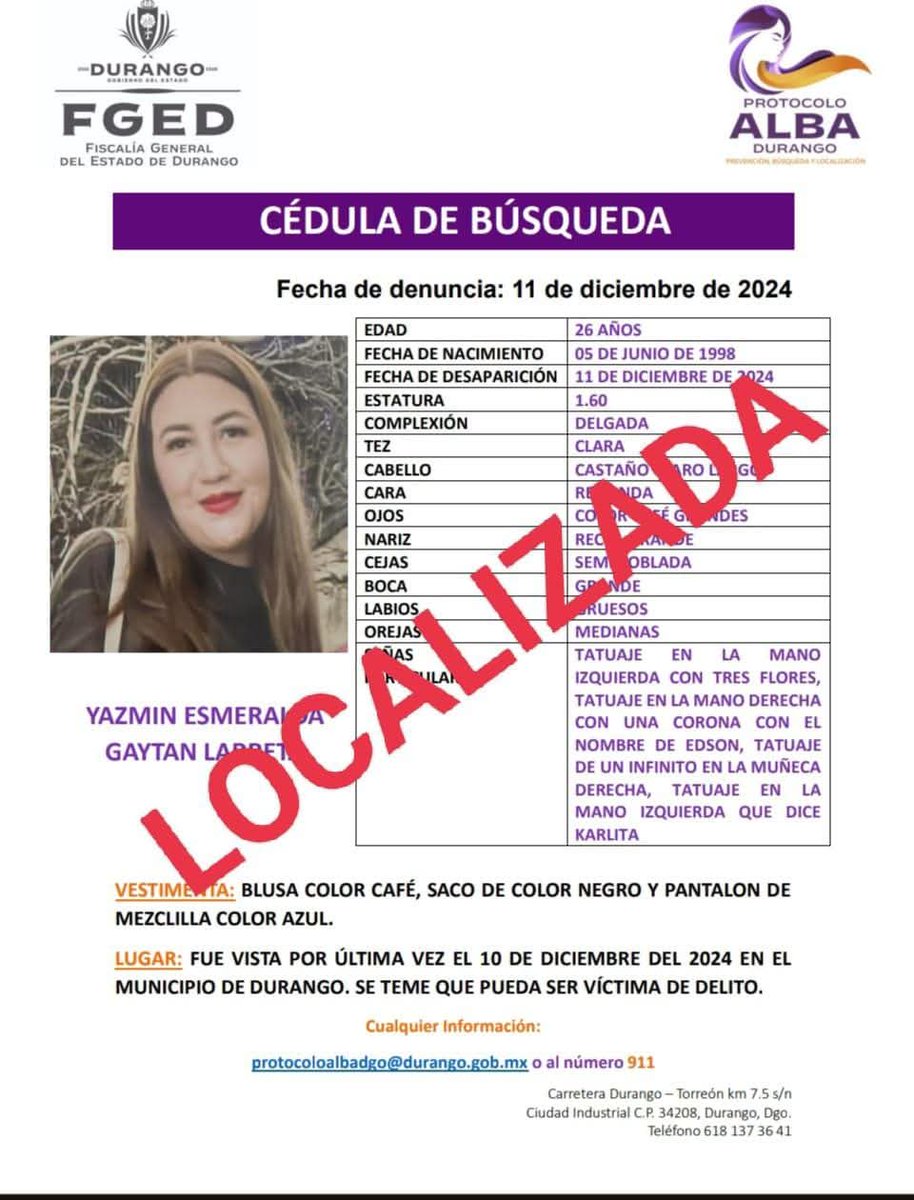 Danielareport's tweet photo. Fiscalía confirma la localización de Yazmín Esmeralda. 

También hoy regreso a casa Jaime Daniel, y ayer volvió con su familia Rita Lizeth.

Todos se encontraban desaparecidos desde el 11 de diciembre. https://t.co/cbe3kk4Kpm
