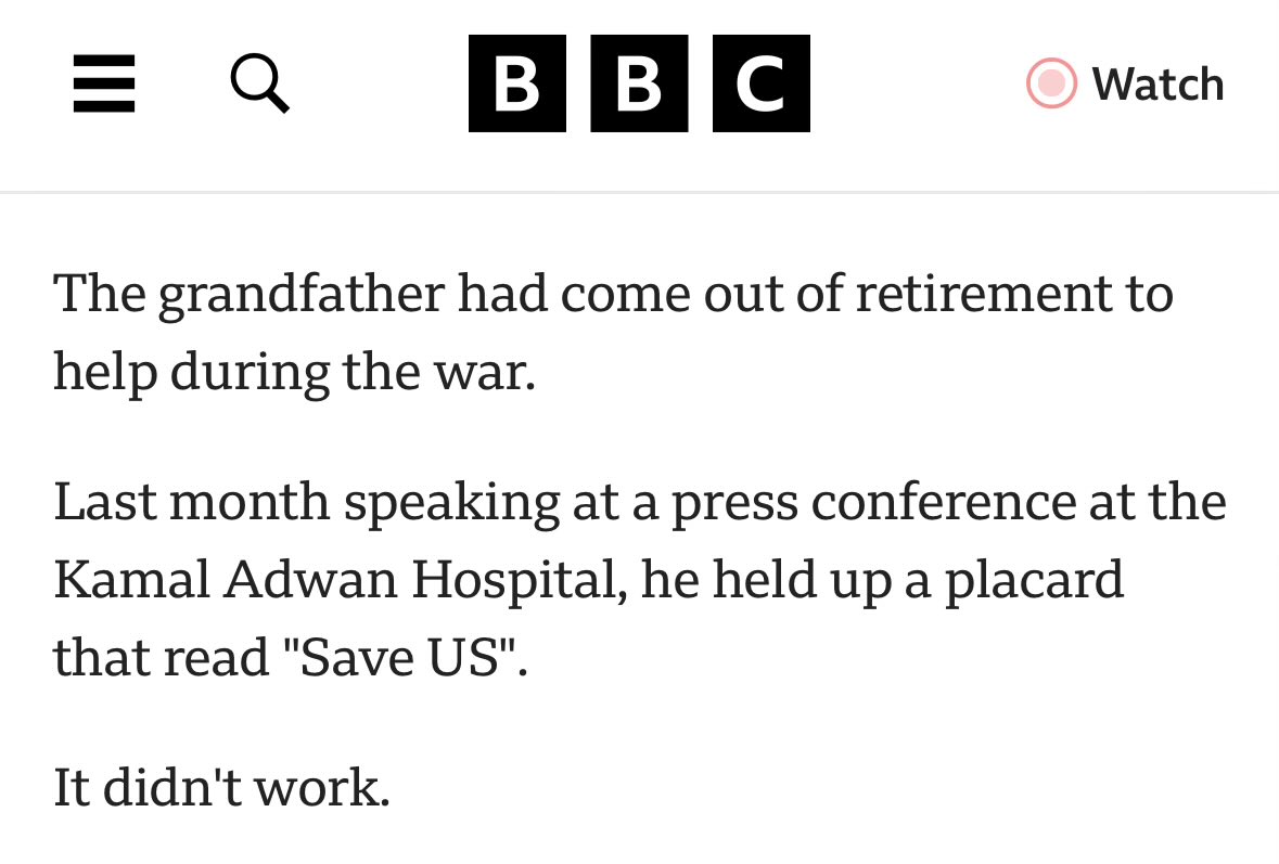 AdHaque110's tweet image. "A doctor believed to be the last remaining orthopaedic surgeon in northern Gaza has been killed in an Israeli strike, according to Palestinian officials."

bbc.com/news/articles/…