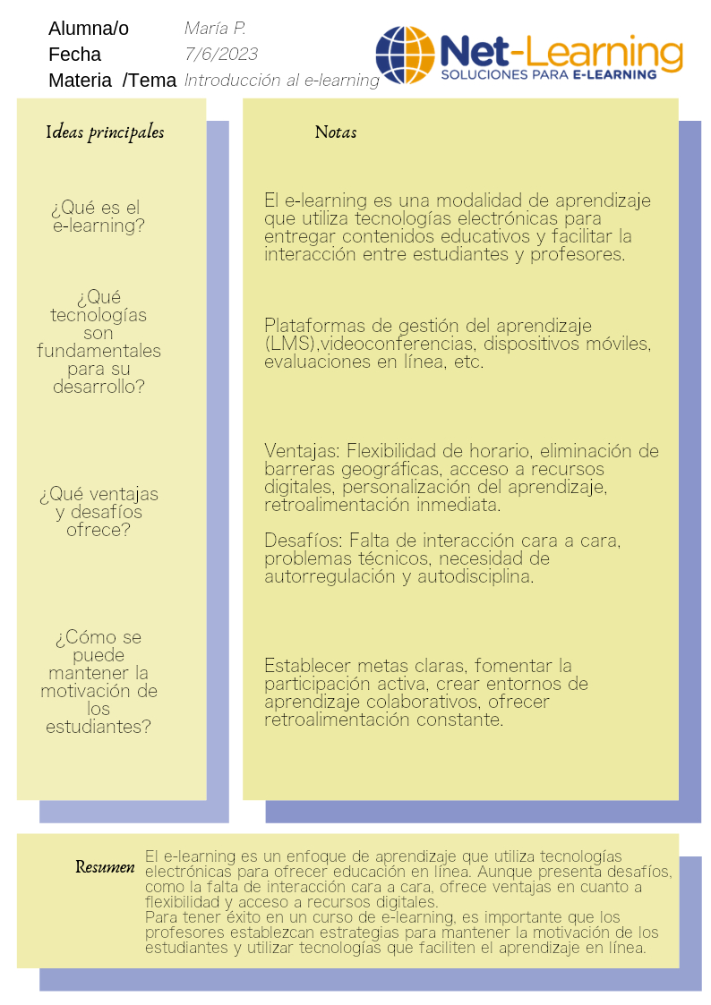 netlearning20's tweet image. 📝 Las notas Cornell son un método de toma de apuntes que permite organizar visualmente grandes cantidades de información y relacionarlas entre sí, en un formato de notas condensado. Este método puede ser utilizado en una planificación de ##flippedclassroom o #aulainvertida.

📌