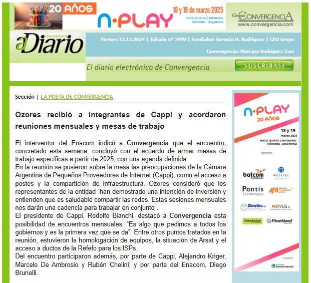 CAPPI_arg's tweet photo. Muchas gracias @ConvergenciaGrp , @ENACOMArgentina 👏🏼⭐️ https://t.co/Le2JHF1fTp