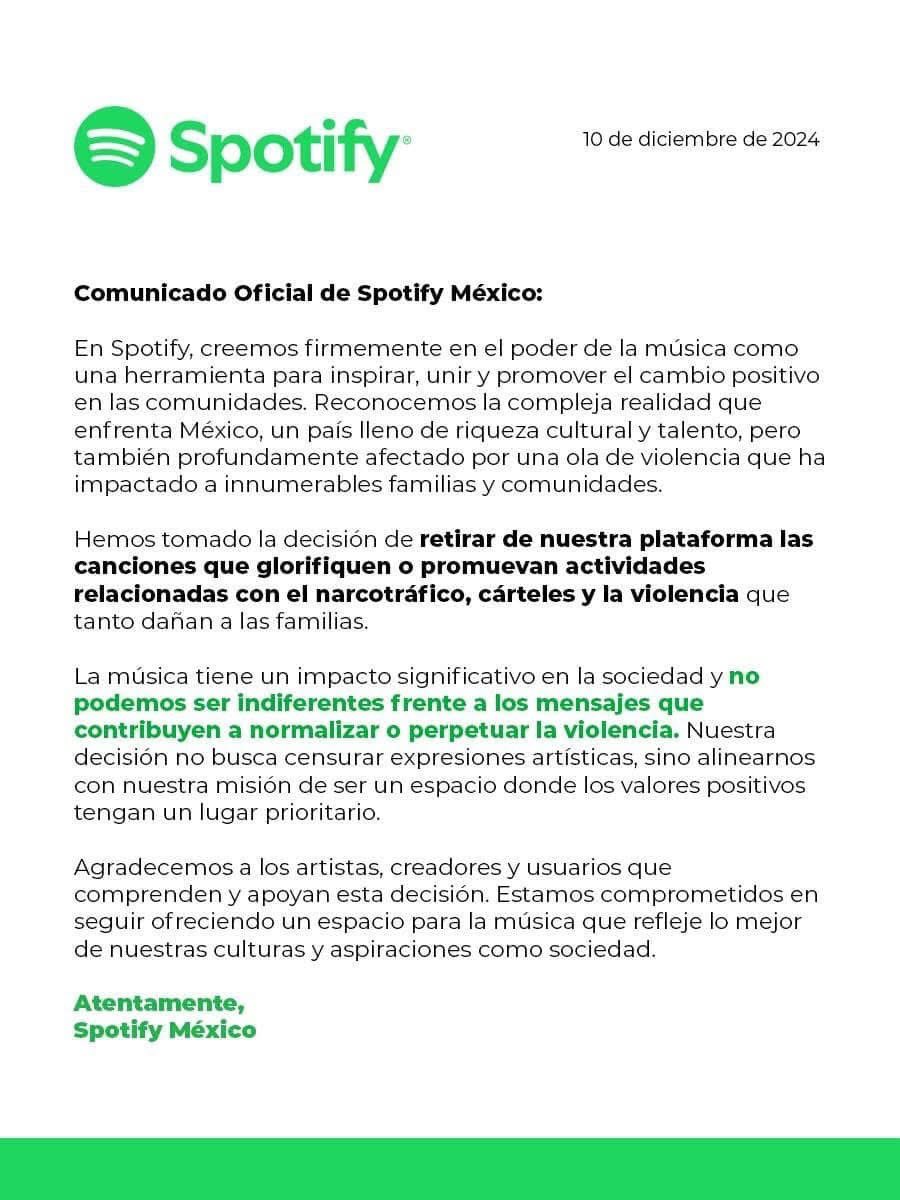 gortega7's tweet photo. Este comunicado es oficial @SpotifyMexico ? https://t.co/XdPOKyW0tM