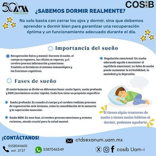 COSIB_UAMI's tweet photo. ¡Es hora de dormir bien y sentirte mejor! 🩺💙
Clínica de Trastornos de Sueño de la UAM Iztapalapa
Lunes a Viernes de 8:00 a 16:00 hrs.
Ubicación: edificio “M” planta alta.
Q
Whatsapp: 55 8704-6549
ctds@xanum.uam.mx
#FasesDelSueño #SueñoReparador #ClínicaDeSueño #UAMI #Salud https://t.co/qrVXlavInS