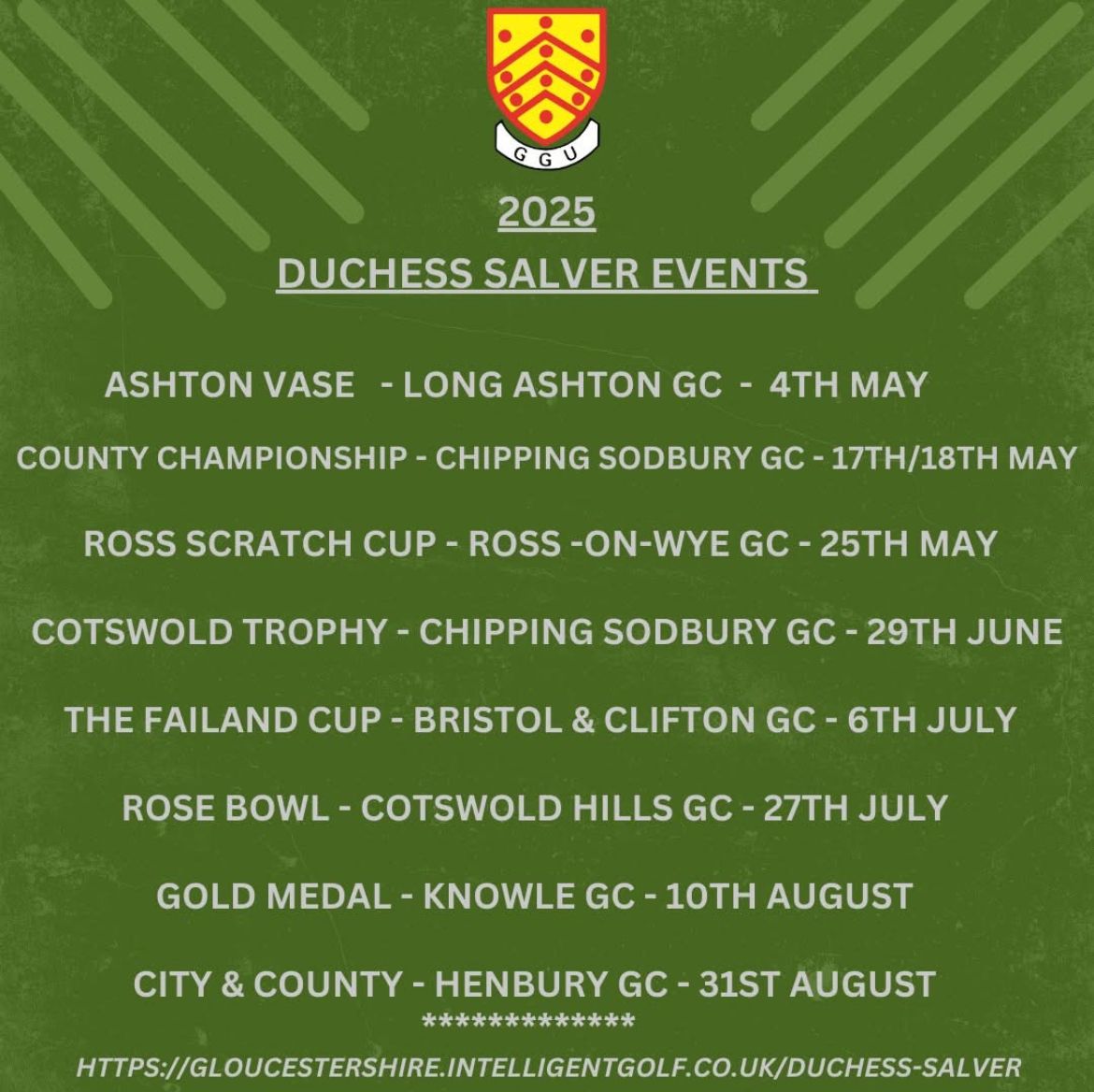 BandCGolfClub's tweet image. Event 5 of 8 of the Duchess Salver Swing is The Failand Cup ⛳️ 

Entries open on 6 January 2025. We look forward to welcoming you to Bristol &amp;amp; Clifton GC

@Glosgolf @GlosGolfLive @Glamorgan_G_U @gwentgolf01 @Somerset_G_U @DevonGolf @wiltshire_golf @swcgolf @swsportsnews #swgolf