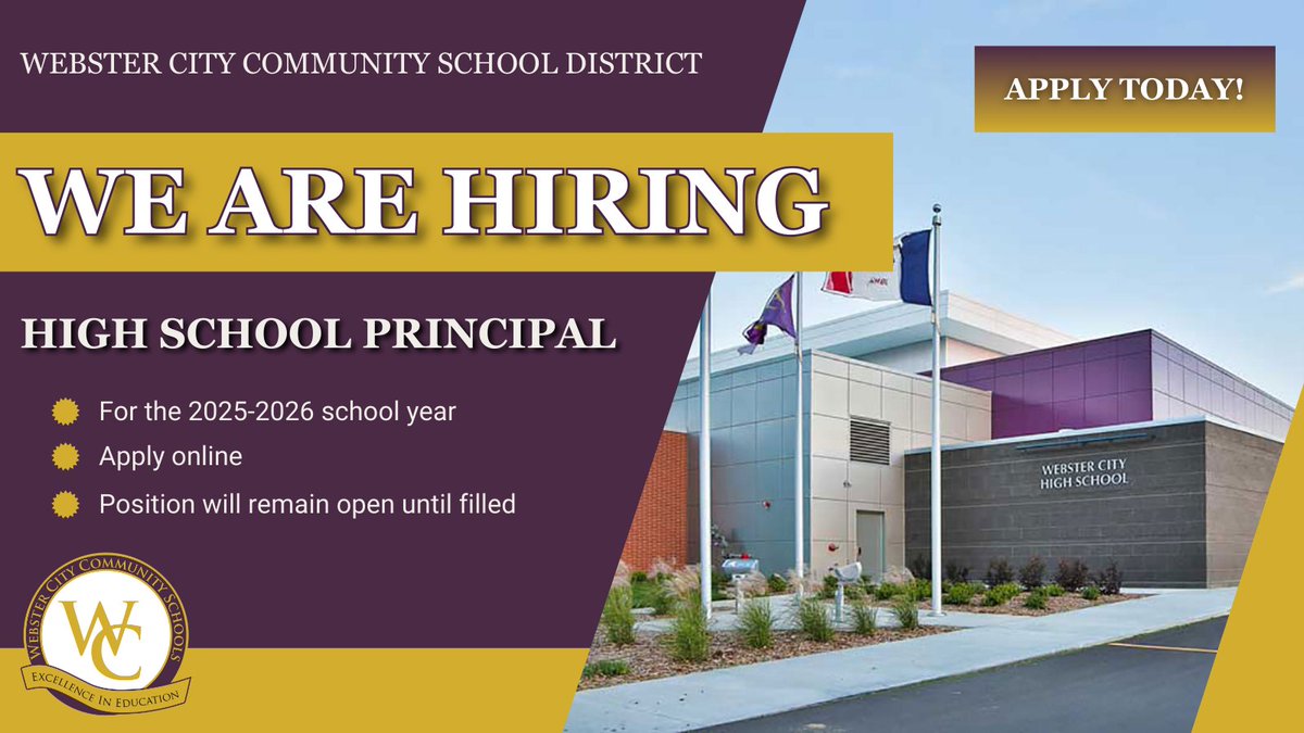 WCDistrict's tweet photo. We're hiring! 📢

Join our team as High School Principal for the 2025-2026 school year. Shape the future, inspire students, and lead a dynamic school community!

Apply online today at: https://t.co/tZsKbXrDDI.

We can’t wait to hear from you! #GoLynx https://t.co/o7Km4ea5cZ