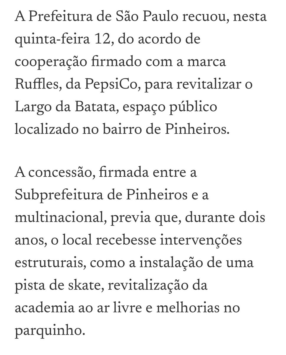 ivanildoiii's tweet photo. O Largo do Batata em São Paulo iria ganhar:

— pista de skate;
— revitalização da academia ao ar livre;
— melhorias no parquinho

Não vai mais porque o PSOL reclamou da proposta de naming rights (que seria comprado pela Ruffles) e o Ricardo Nunes recuou. Parabéns a ambos! Melhor mesmo é deixar do jeito que está 🤡