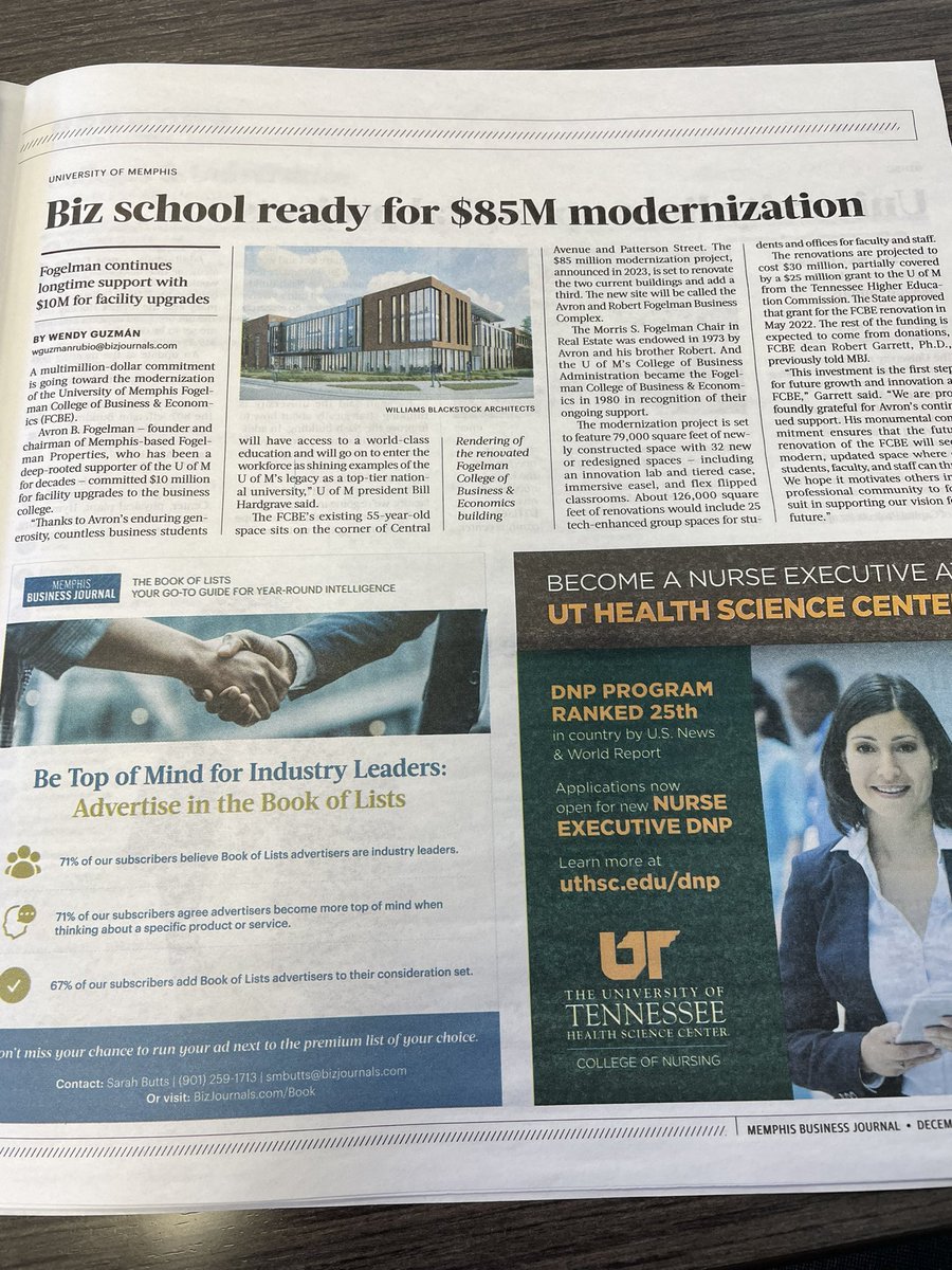 ForForcht's tweet image. Exciting news in Memphis for the Fogelman College!