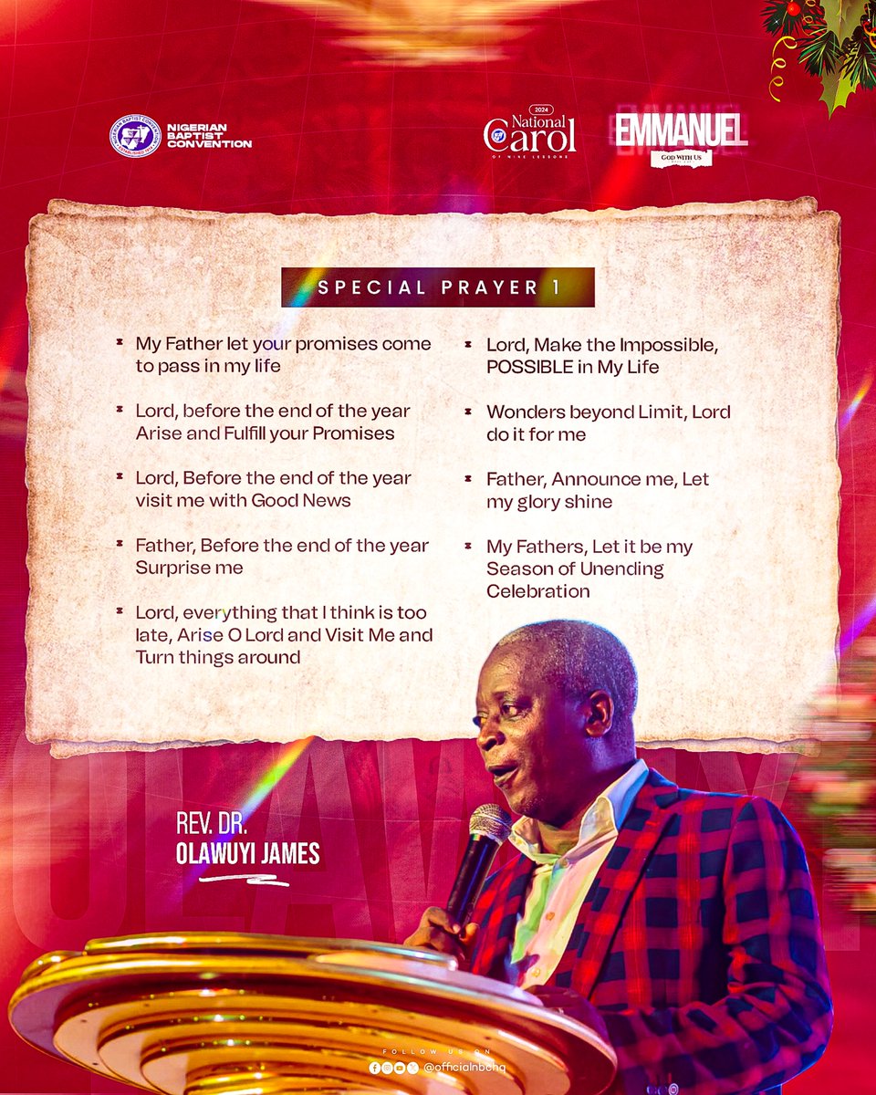 OfficialNBCHQ's tweet photo. Join us in saying these prayers.

Emmanuel is ready to answer.

#NBCNightOfWonders
#NigerianBaptistConvention https://t.co/JJQ022uUDB