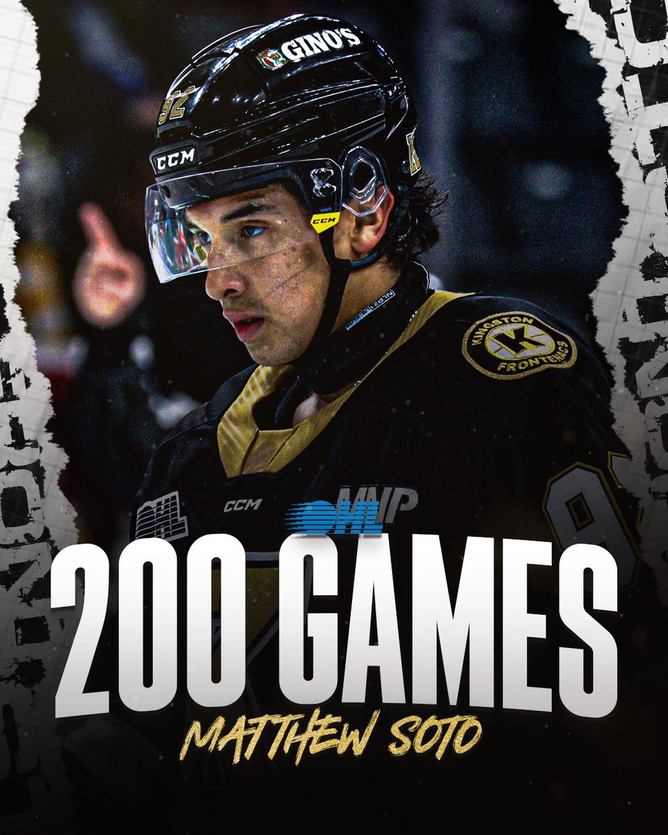KingstonFronts's tweet photo. Let's give it up for Matthew Soto👏👏👏

After taking his first shift in Kitchener Friday night, Soto has now played in 200 career OHL games!

Congratulations Matthew🥲

#SolidGold | @OHLHockey https://t.co/zwifVNVU5R