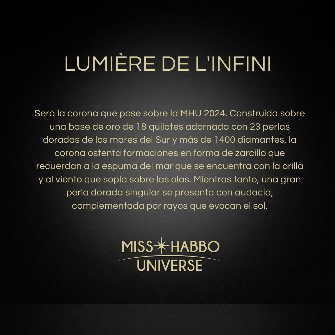 ✨ Presentamos «Lumière de L’infini» la corona que simboliza el brillo eterno del Universo 🌟 

La octava reina de Miss Habbo Universe llevará consigo este emblema de elegancia y grandeza 👑

#MHU2024