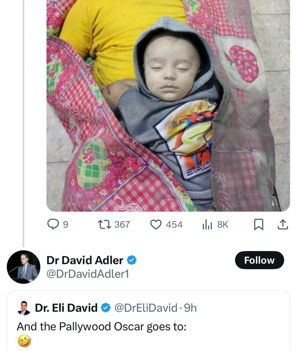 IhabHassane's tweet photo. The president of the Australian Jewish Association replied to a photo of a father and baby son killed in an Israeli airstrike in Gaza with a disgusting and dehumanizing comment. 

He is a disgrace to the Jewish community he claims to represent—a community that has long endured hate and antisemitism. His inflammatory rhetoric fuels division and hatred, bringing harm to Jewish Australians.