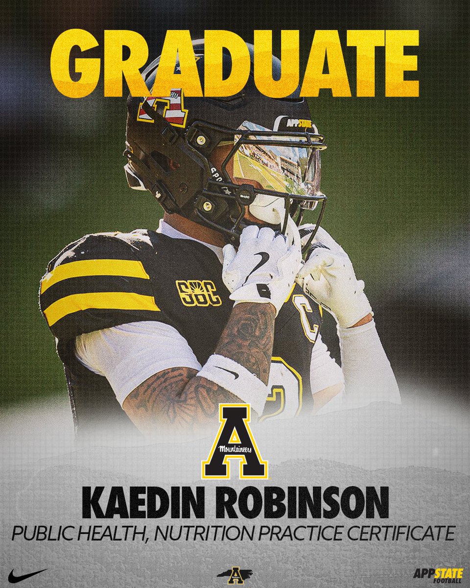 App State Football (@appstate_fb) on Twitter photo Congrats to TWO-TIME <a href="/appstate/">Appalachian State</a> graduate, Kaedin Robinson 🎓
#GoApp #AppState2024 Congrats to TWO-TIME <a href="/appstate/">Appalachian State</a> graduate, Kaedin Robinson 🎓
#GoApp #AppState2024