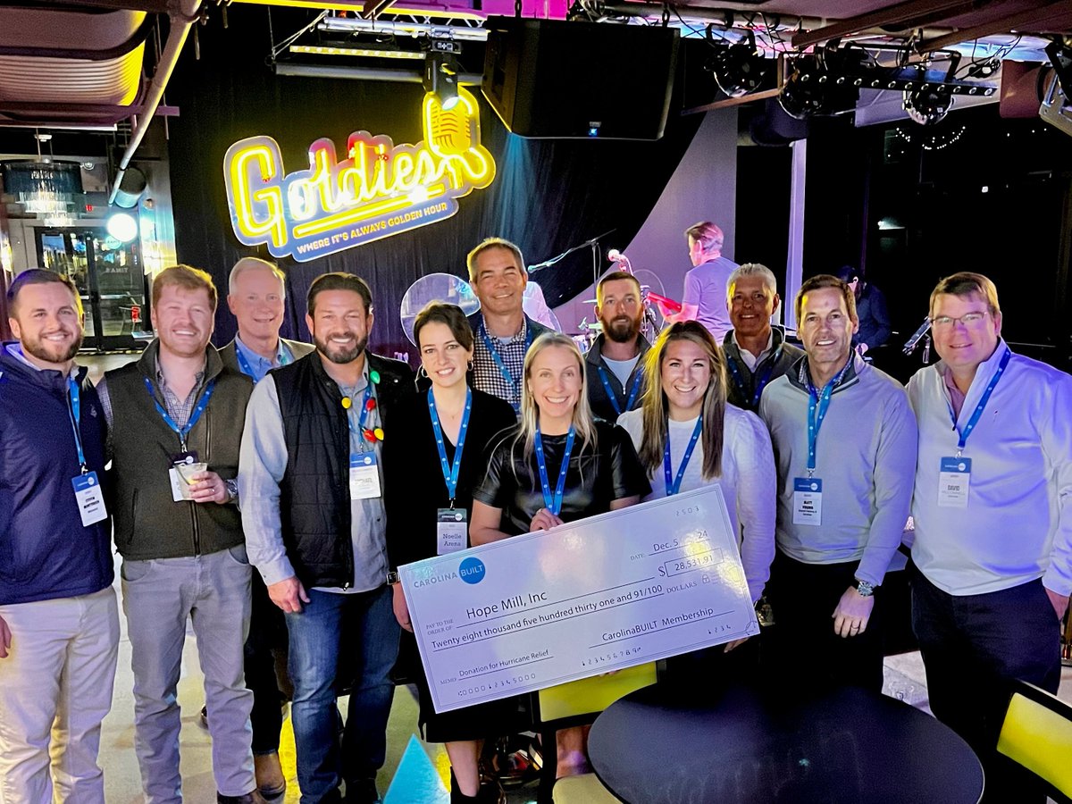 CarolinaBUILT's tweet photo. What a year for CarolinaBUILT! 🎉 Huge thanks to everyone who joined us for an amazing holiday party, where we proudly presented Hope Mill, Inc. with $28K+ to support Hurricane Helene relief. Here's to a fantastic 2024 and an even brighter 2025 ahead. Happy holidays! 🎄✨ https://t.co/7xyup074Hn