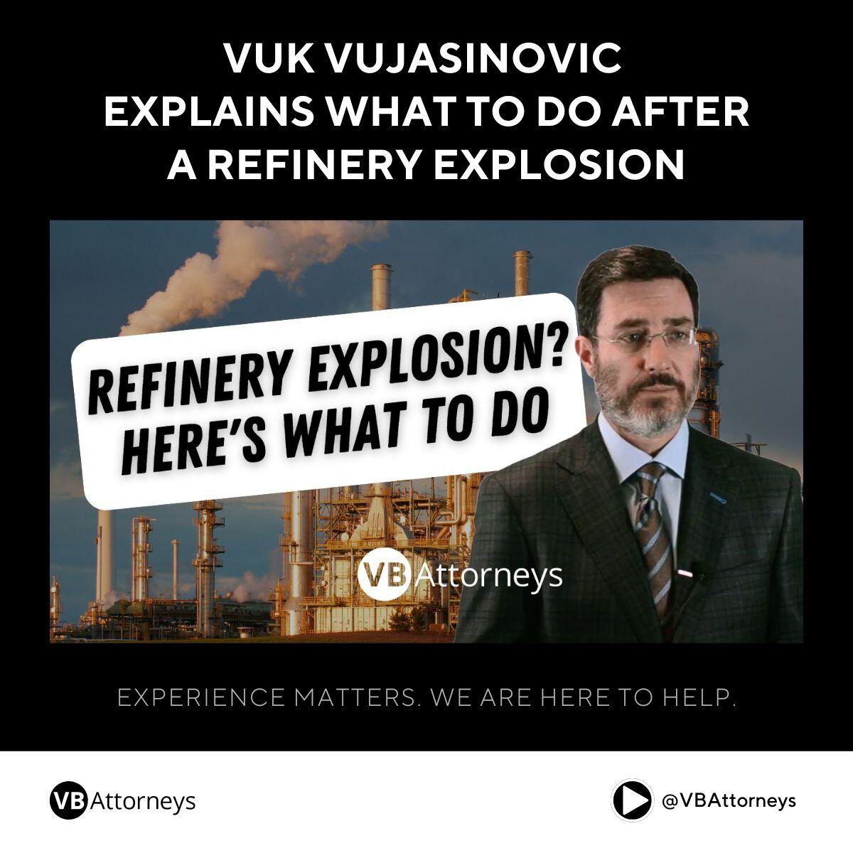 BrianBeckcom's tweet photo. Refinery explosions happen far too often, leaving workers devastated. If you have been affected by a refinery explosion, you may have questions about what to do next. Vuk explains how to hold companies accountable.
Watch: https://t.co/xpRlVvra1V
#vbattorneys #refineryexplosion https://t.co/oPTxlc2qsK