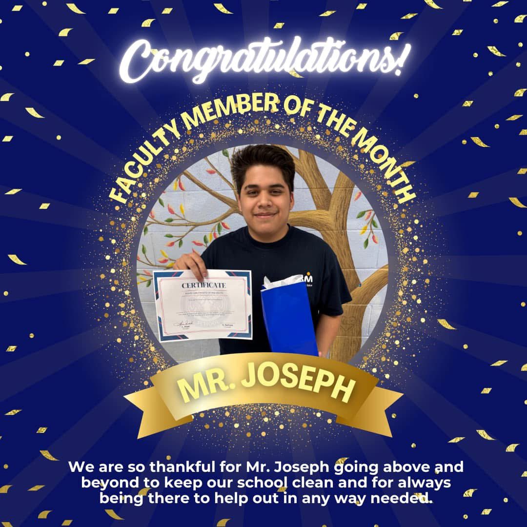 Our December Leaders of the Month have shown caring and leadership! 

Joseph is our new day porter and he is so helpful and our students love him! #Ramfam