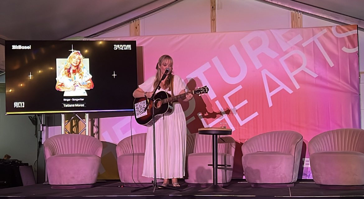 Really enjoyed hearing <a href="/queentatiana/">Tatiana Moroz (QueenTatiana)</a> <a href="/tatianacoin/">Tatiana Coin</a> sing at <a href="/bitbaselart/">BitBasel</a> in Miami last week! 🎸 
Big things coming! 🎶👀