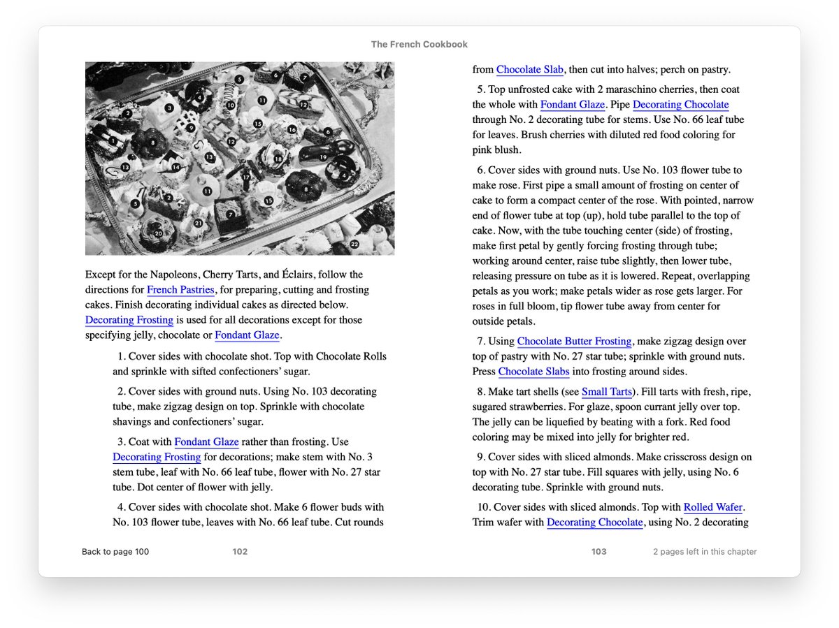 ChuckHumbertson's tweet image. 𝗧𝗵𝗲 𝗙𝗿𝗲𝗻𝗰𝗵 𝗖𝗼𝗼𝗸𝗯𝗼𝗼𝗸 🇫🇷 tells you how to make all the #goodies on this incredible tray of #desserts. 🎄Pro tip: practice using a frosting bag on waxed paper--you can reuse the #frosting until you&apos;re confident with your technique. Wouldn&apos;t you like to serve this at…
