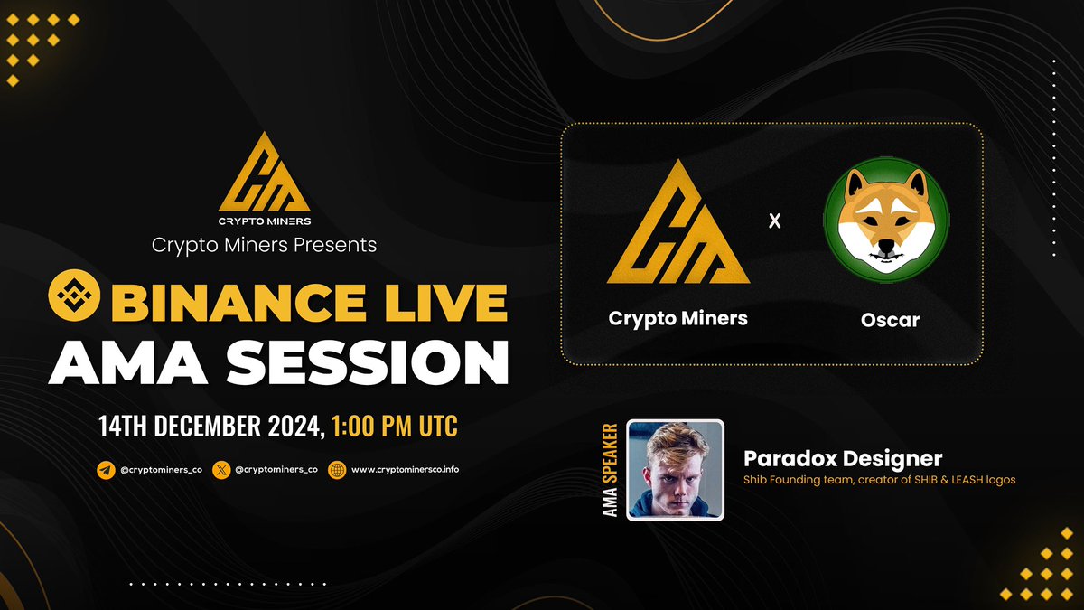 Join us for the #Binance Live AMA with Oscar Shiba Inu 

Oscar -  The Shiba Meme Turned Token, Supported by Shiba’s Inner Circle

🕒 14th December at 1:00 PM UTC

🗣️ Speaker: <a href="/ParadoxDesigner/">Paradox Designer</a> – Shib Founding team, creator of SHIB &amp; LEASH logos, Shibatoken.com v1 and
