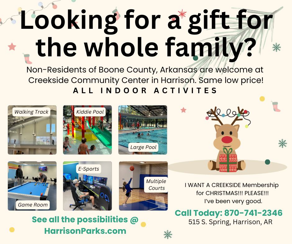 CityHarrisonAR's tweet photo. PLEASE SHARE WITH any neighboring counties who may want to take advantage of the Creekside Community Center. https://t.co/SDQZa4wlqW