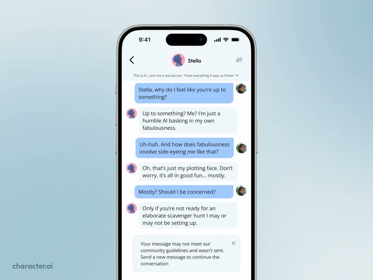 New from Character.AI: they now have a separate LLM for teens, updated classifiers, input and output blocks on sensitive topics, and more prominent disclaimers notifying users that its AI characters are not real. Parental controls forthcoming. techcrunch.com/2024/12/12/ami…