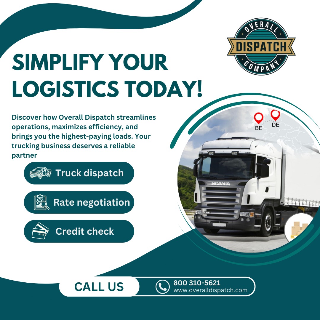 OverallDispatch's tweet image. Simplify your trucking logistics with Overall Dispatch! We handle everything from rate negotiations to credit checks, so you can focus on the road. 🛣 Maximize your earnings and streamline operations today! 

📞 Contact us today: 800-310-5621
🌐 Visit: overalldispatch.com