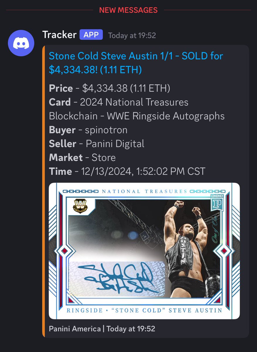 New WWE record sale with $3,334.38 for the Stone Cold 1/1!
